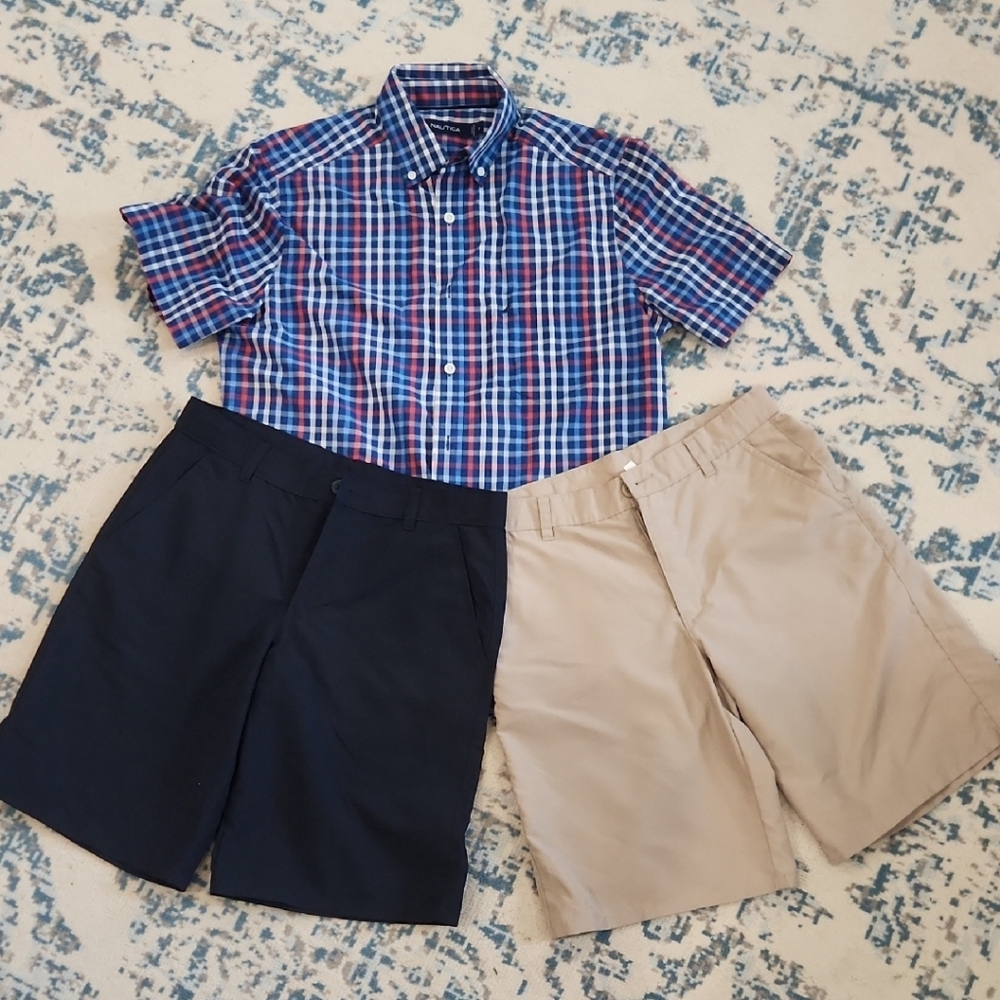 Nautica Blue and Red Plaid Shirt School Uniform Men Small
